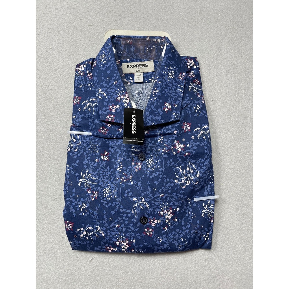 Express Button Down Shirt Floral Vine Blue Pink Large Mens